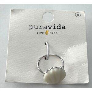Pura Vida Grande Shell Ring Size 9 Silver Plated Brass Resin White Scallop Desig